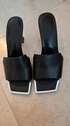 DKNY Black Leather Slip-on Heeled Sandals, Size Unknown - Lightly Used