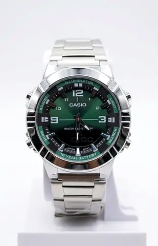Casio Men's Stainless Steel Analog-Digital Watch, Green Dial