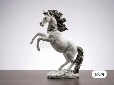 White Ceramic Rearing Horse Figurine - Decorative Collectible (36cm)
