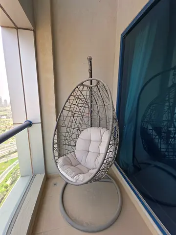 Hanging Egg Swing Chair with Stand - Light Grey Cushioned