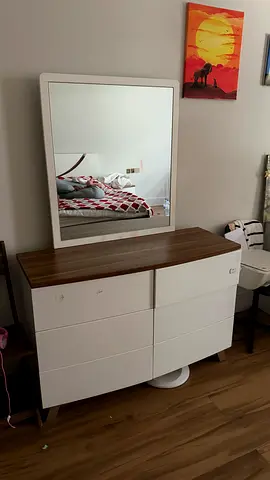 White 6-Drawer Dresser with Mirror and Wood-Top Surface