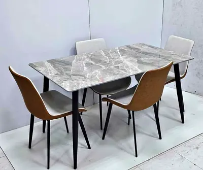 Modern grey marble-look dining table with 4 chairs
