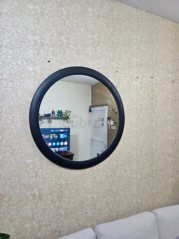 Round Black Wall Mirror - 80cm (Good Condition)