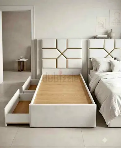 Single Bed Frame with Underbed Storage Drawers - White Upholstered