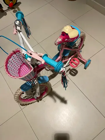 Kids Pink and Blue Bicycle with Training Wheels and Front Basket