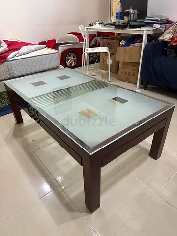 Modern Glass Top Coffee Table with Dark Wood Frame