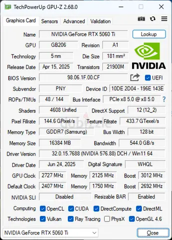 RTX 5060TI 16GB GDDR7