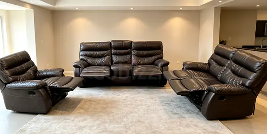 Sofa Recliner Leather Brown 6 Seater