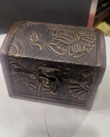Decorative Wooden Treasure Chest with Floral Carving-9x9cm