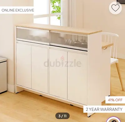 Slim white sideboard cabinet with top shelf — perfect condition