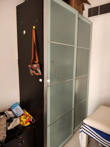 IKEA PAX-style Sliding Door Wardrobe with Frosted Glass Panels