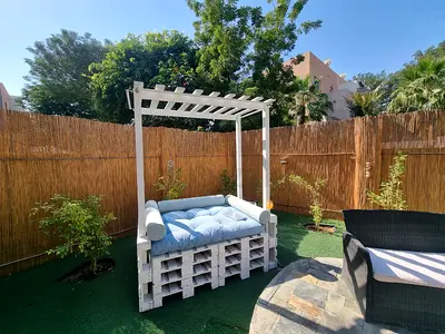 Complete Handmade Outdoor Garden Furniture Set – Cabana Daybed, Loungers, Benches & Table
