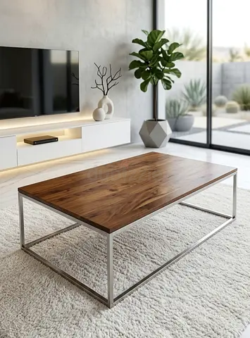 Crate and barrel Modern Walnut Wood Top Coffee Table with Metal Frame