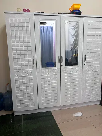 White 4-Door Wardrobe with Mirrors - Good Condition