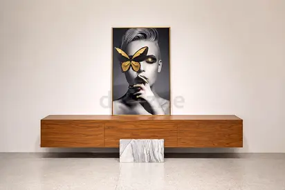 Wall-mounted wooden media console - modern low-profile TV unit