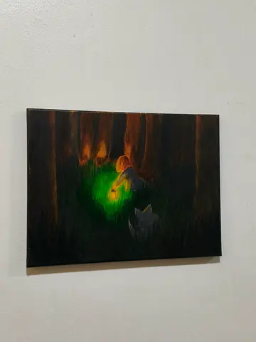 A painting of a lost girl in the forest