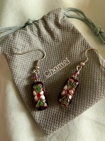 Chomel (Singapore) drop purple enamel earrings