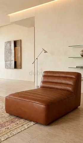 Marina Home Shabby Modern Tan Brown Leather Chaise Lounge