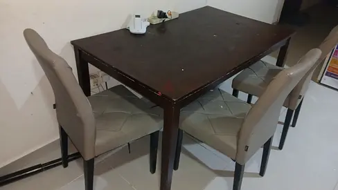 Modern Dining Set with Square Table and 4 Upholstered Chairs