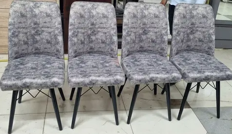 Set of 4 Grey Fabric Dining Chairs with Black Legs