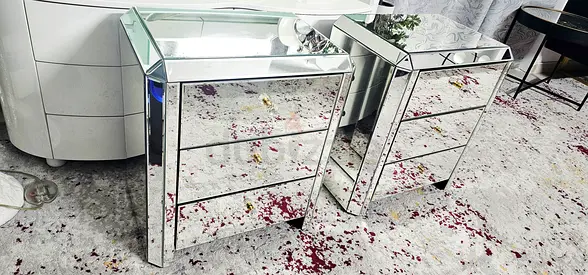 Pair of Mirrored 3-Drawer side Tables - Modern Glam