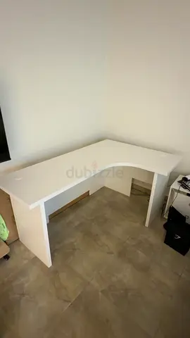White L-shaped Corner Desk with Cable Ports - Good Condition