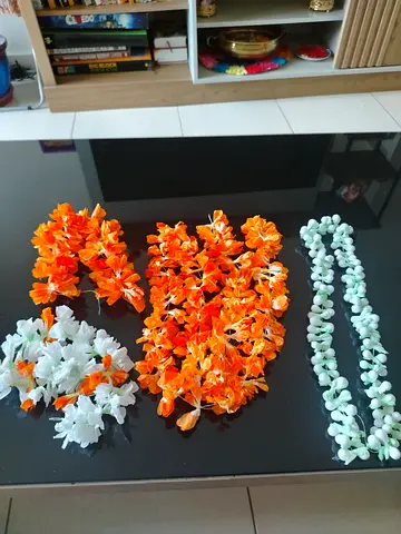 Lot of Traditional Floral Garlands (Orange, White, Green) - Decorative Collectibles