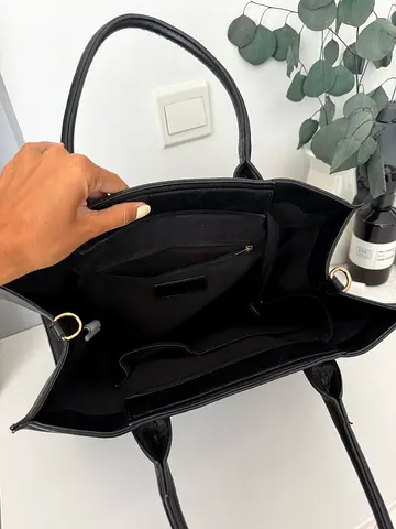 Black tote bag with inner pouch