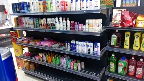 Used Retail Display Shelving Unit - 4-Tier Wooden Backed Rack
