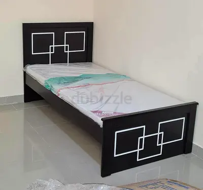 Single Wooden Bed Frame with Geometric Headboard and Footboard