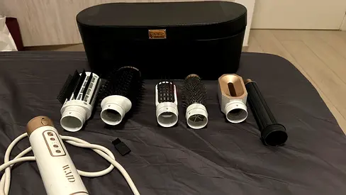 WAJD 6-in-1 Hot Air Styler & Hair Multi-Styler Set (White & Gold)
