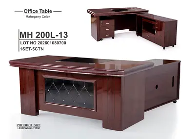 Solid Mahogany Executive Office Desk with Return and Storage (MH 200L-13)