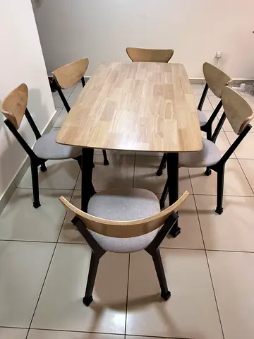 6 Seat Wooden dining table with cushioned chairs set