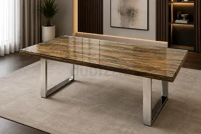Modern railway Wooden coffee Table with Glass Top and Chrome Legs