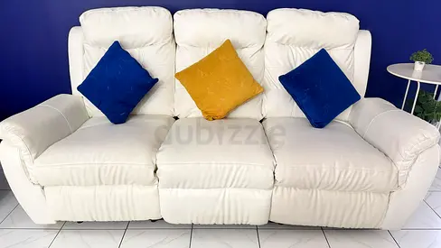 Cream 3-Seater Recliner Sofa with Cushions - Mint Condition