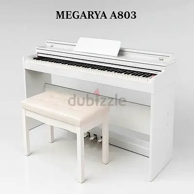 MegArya A803 White Digital Piano | 88-Key Weighted Keyboard with Matching Bench
