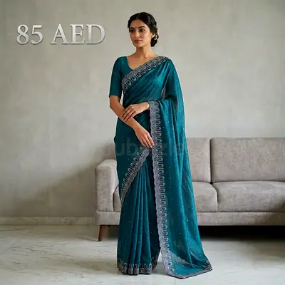 Teal Embroidered Saree with Blouse