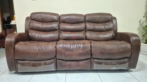 3-Seater Brown Faux Leather Recliner Sofa
