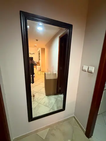 Large Full-Length Wall Mirror with Dark Wood Frame