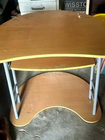 Used wooden study table with side shelf - fair condition