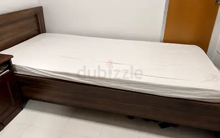 Single wooden bed frame with headboard and mattress (good condition) . Height 88cm x Width 95cm