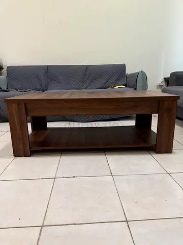 Solid wood rectangular coffee table with lower shelf - walnut finish