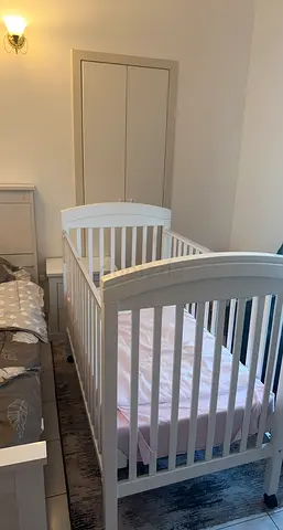 White Wooden Baby Crib - Good Condition