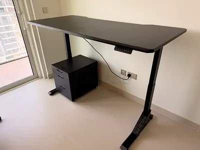 Electric Height-Adjustable Standing Desk - Dark Wood Top
