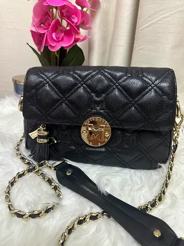 Preloved Original Black quilted leather shoulder bag with chain strap