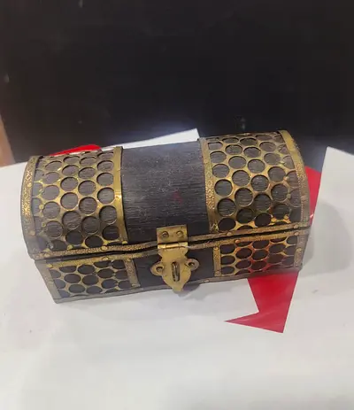 Decorative Brass and Wood Treasure Chest Box- 6x6cm