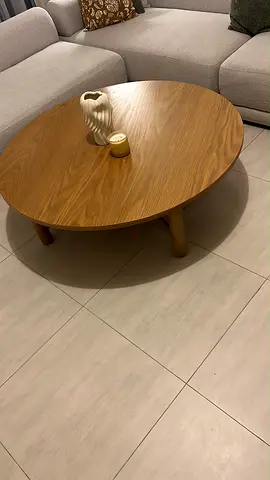 Round wooden low coffee table — solid and real wood, very good condition