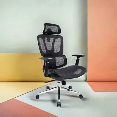 Ergonomic Mesh Office Chair with Headrest - Black, Adjustable