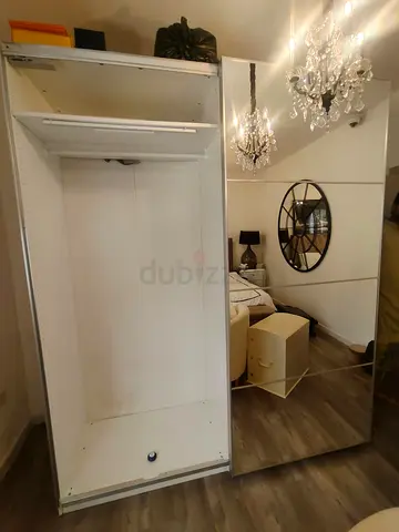 White Sliding Door Wardrobe with Mirrored Panel - 2 Doors (used)