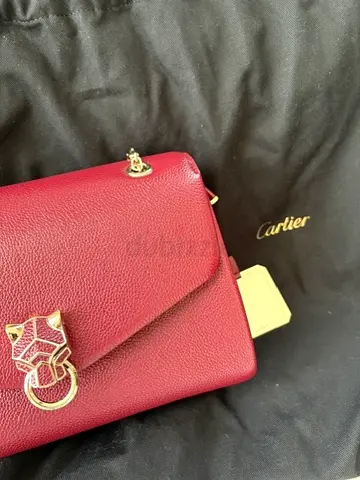 Genuine Cartier Panthère Graphique De Cartier Leather Chain Shoulder Bag - Burgundy